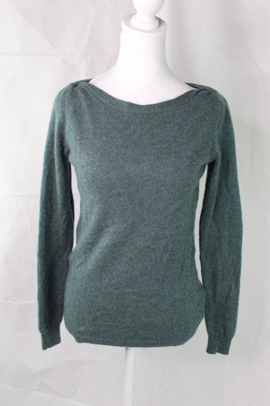 Tahari Pure Luxe 100% cashmere sweater pullover boatneck dark green small